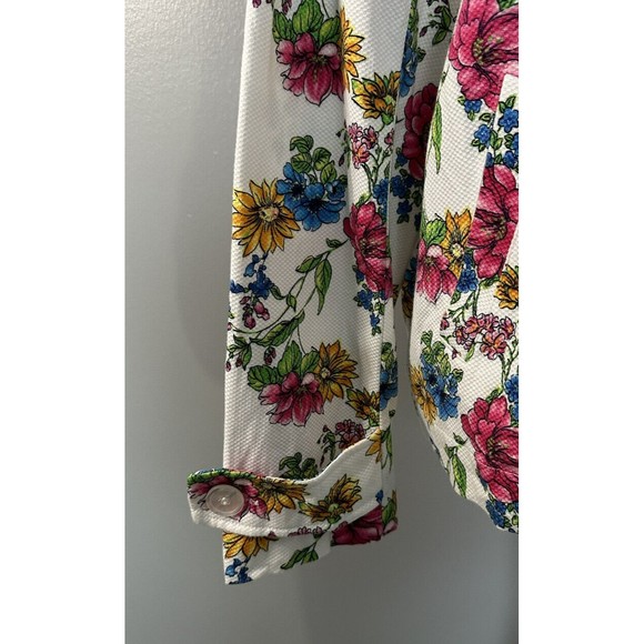 Koret White floral print Full Zip long sleeve jacket Pockets Collared Coat Sz XL - Picture 2 of 8
